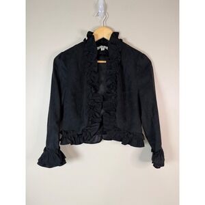 YA Los Angeles Medium Y2K Faux Suede Ruffle Cropped Jacket Bolero Shrug Gothic